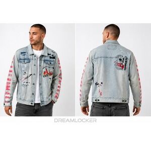 Kloud9 Mens Graphic Graffiti Denim Trucker Jacket XL Painted Sleeves‎ Streetwear